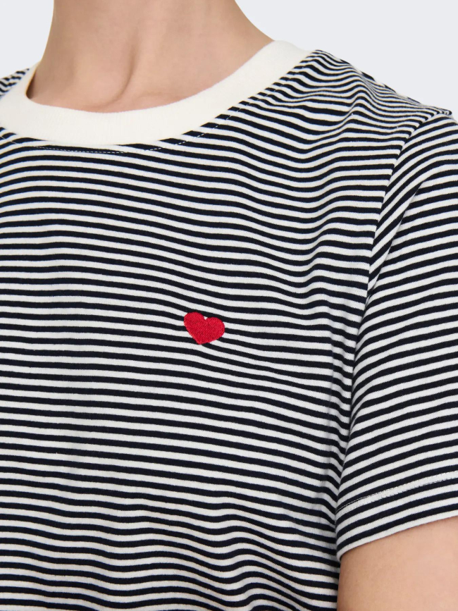 T-shirt rayé cœur brodé pisa écru femme - Jdy