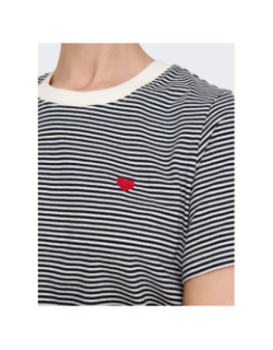 T-shirt rayé cœur brodé pisa écru femme - Jdy