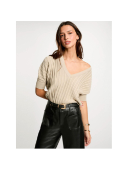 Pull Morgan Femme Col V - Manches Longues, Maille Fine, Boutons Décoratifs Aux Poignets