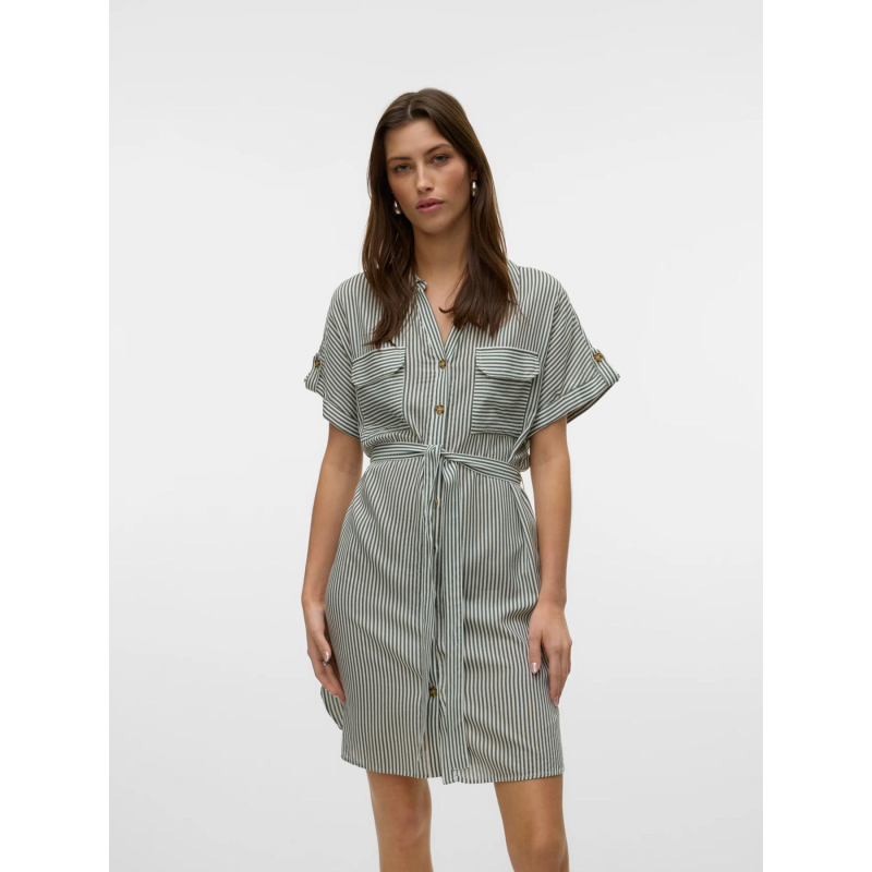 Robe boutonnée rayée bumpy vert femme - Vero Moda
