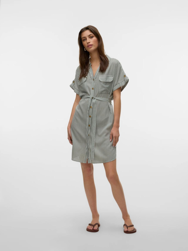 Robe boutonnée rayée bumpy vert femme - Vero Moda