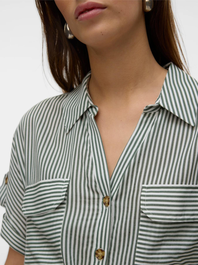 Robe boutonnée rayée bumpy vert femme - Vero Moda