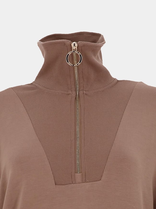 Sweat à col camionneur zippé adeline marron femme - Happy & So