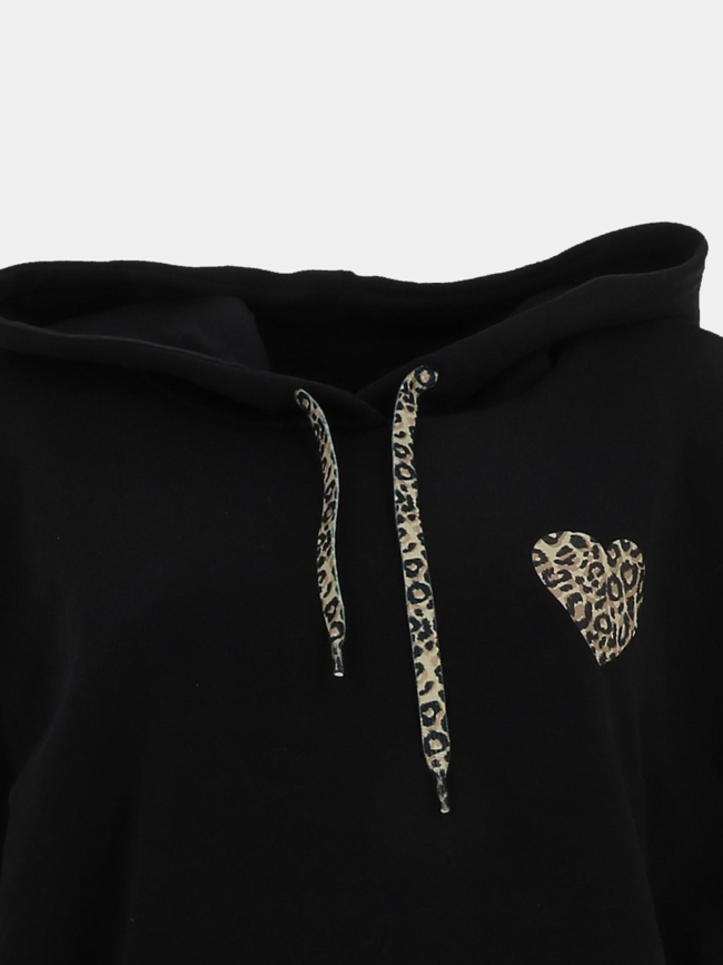 Sweat à capuche daze cœur léopard noir femme - Only