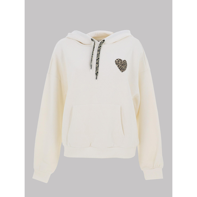 Sweat à capuche daze cœur léopard blanc femme - Only