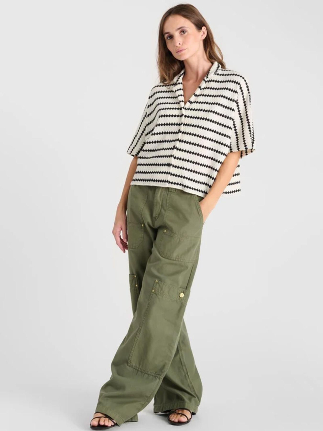 Top boutonné cleo blanc noir femme - Le Temps Des Cerises