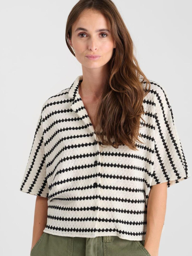 Top boutonné cleo blanc noir femme - Le Temps Des Cerises