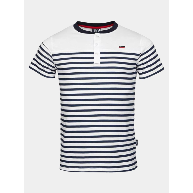 T-shirt col boutonné rayé murphy blanc bleu homme - La Maison Blaggio