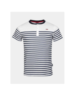 T-shirt col boutonné rayé murphy blanc bleu homme - La Maison Blaggio