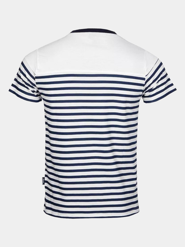 T-shirt col boutonné rayé murphy blanc bleu homme - La Maison Blaggio