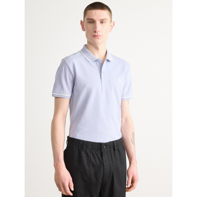 Polo tipping logo bleu violet homme - Calvin Klein Jeans