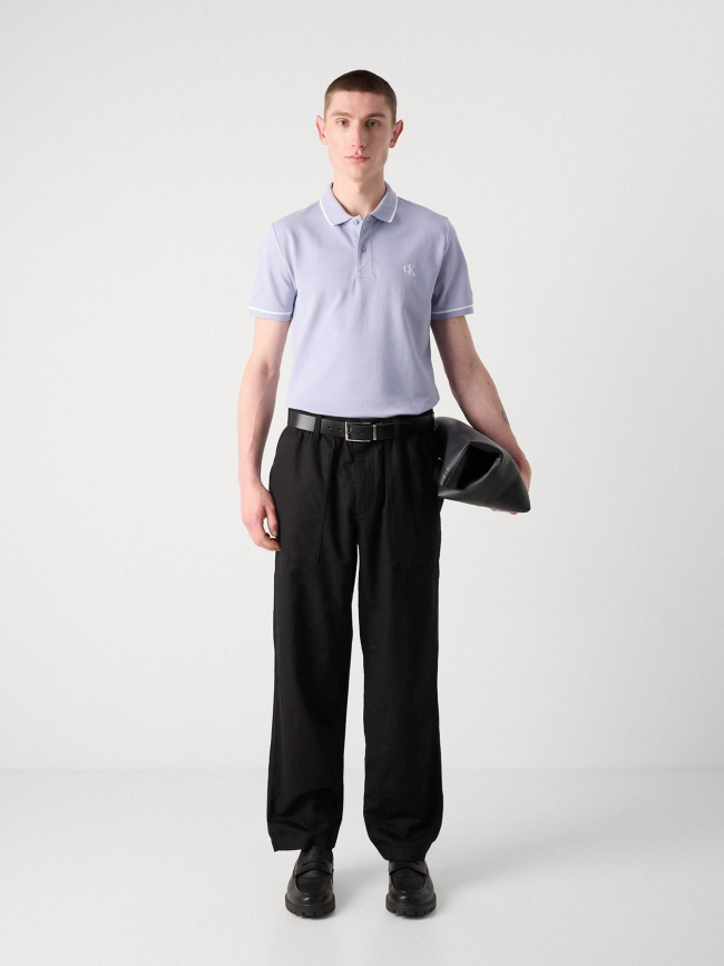 Polo tipping logo bleu violet homme - Calvin Klein Jeans