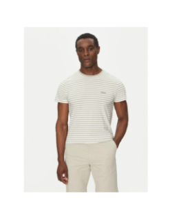 T-shirt rayé stretch slim beige blanc homme - Calvin Klein