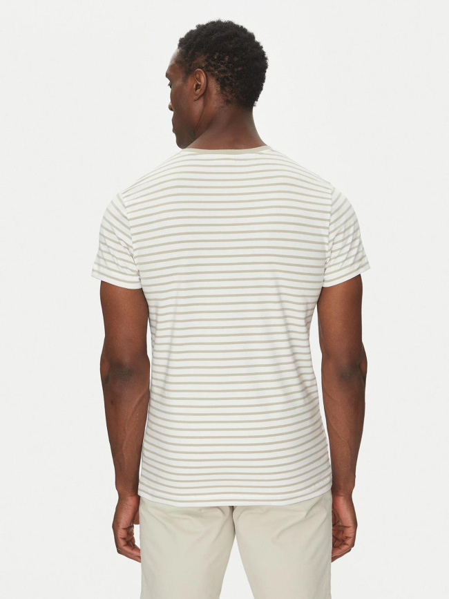 T-shirt rayé stretch slim beige blanc homme - Calvin Klein