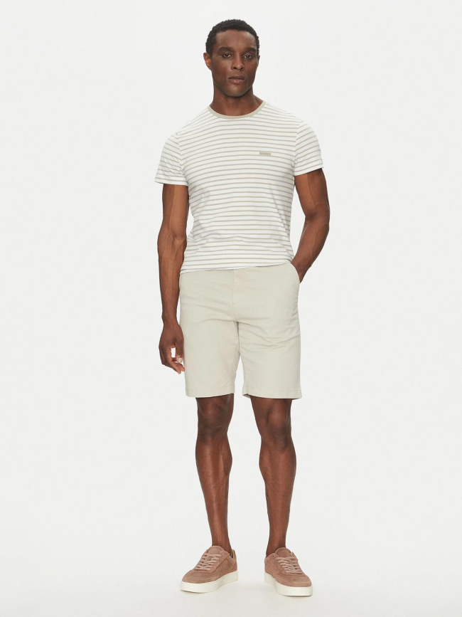 T-shirt rayé stretch slim beige blanc homme - Calvin Klein