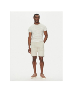 T-shirt rayé stretch slim beige blanc homme - Calvin Klein