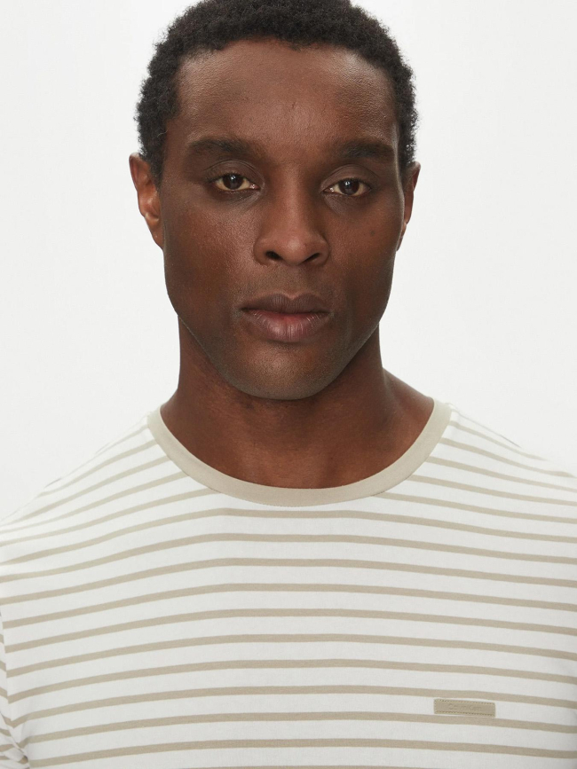 T-shirt rayé stretch slim beige blanc homme - Calvin Klein