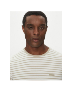 T-shirt rayé stretch slim beige blanc homme - Calvin Klein