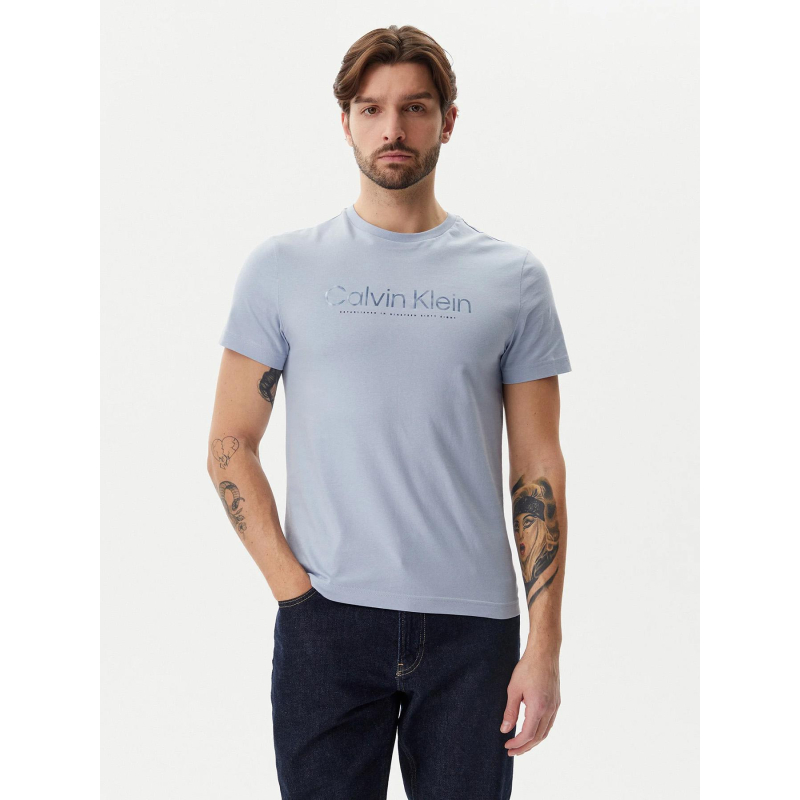 T-shirt logo satin bonded bleu homme - Calvin Klein