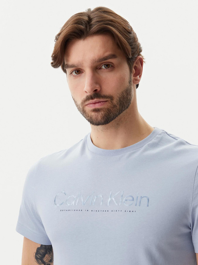 T-shirt logo satin bonded bleu homme - Calvin Klein