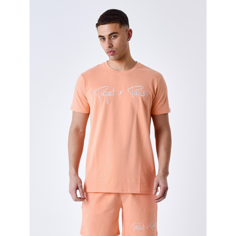T-shirt logo brodé pèche orange homme - Project X Paris