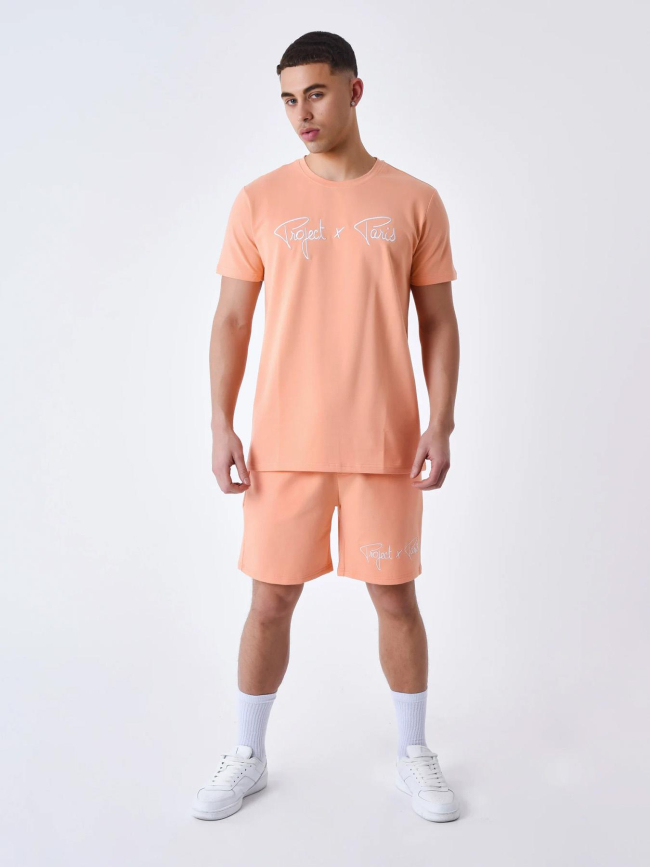 T-shirt logo brodé pèche orange homme - Project X Paris