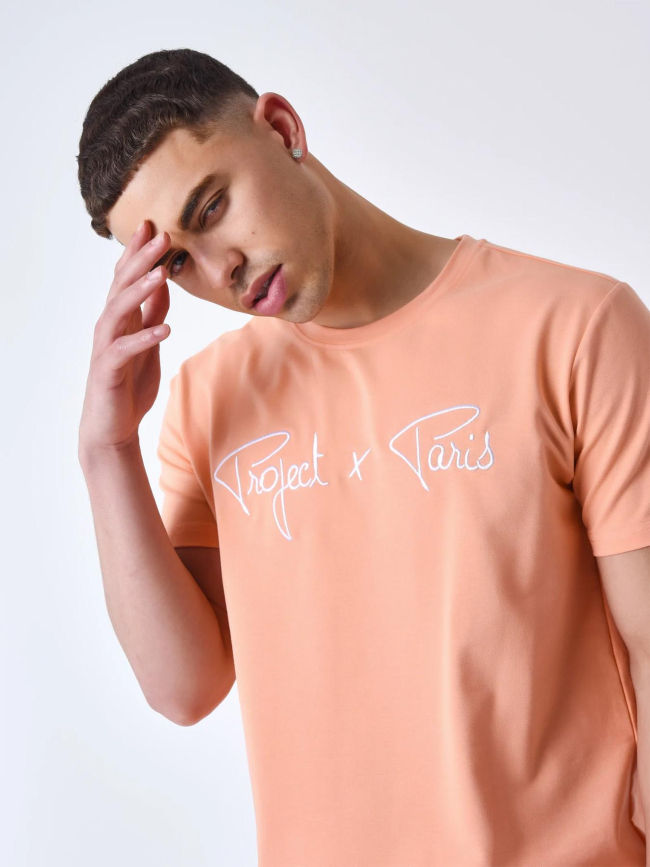 T-shirt logo brodé pèche orange homme - Project X Paris
