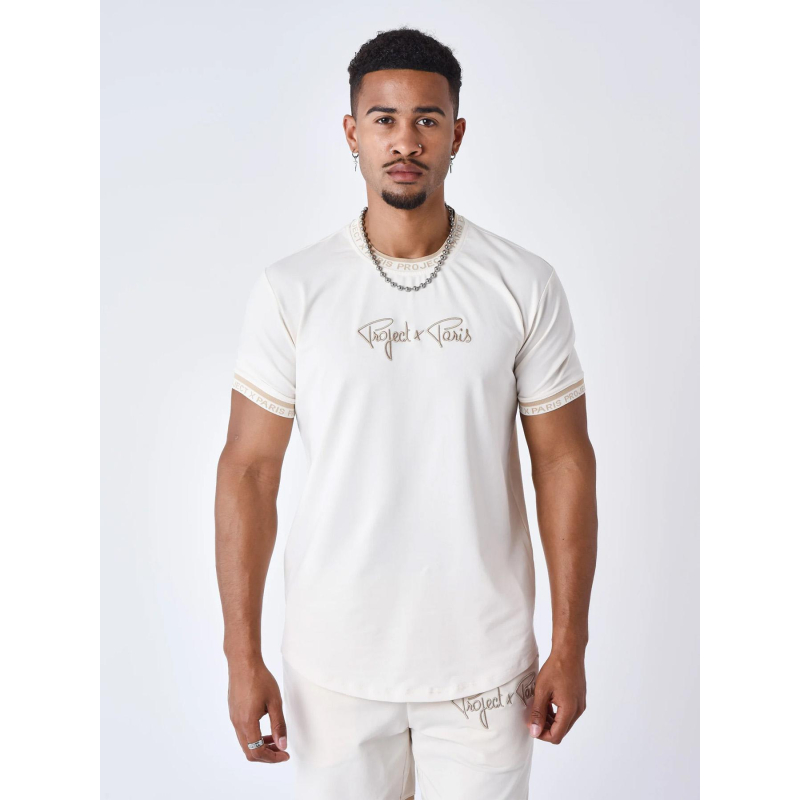T-shirt à logo brodé en relief beige homme - Project X Paris