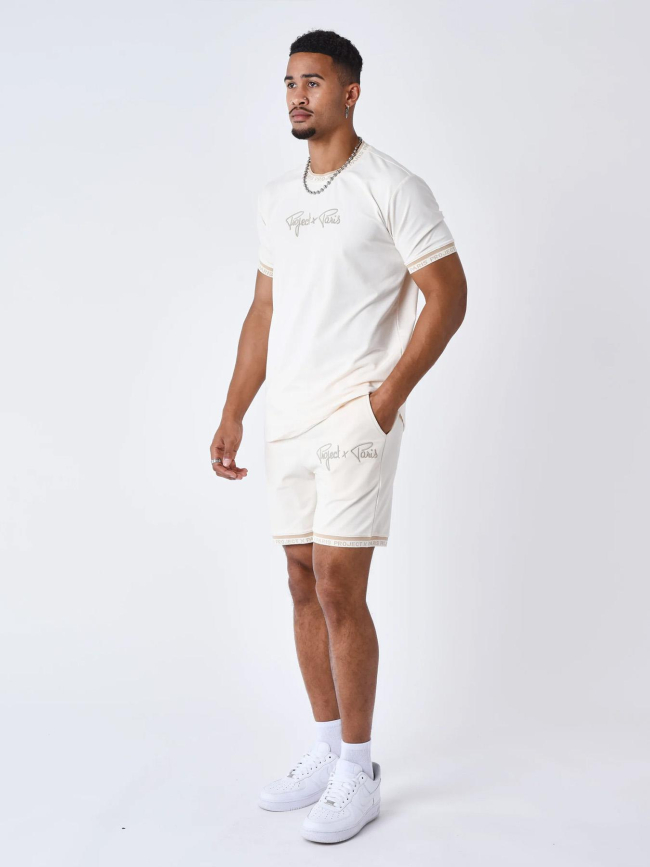 T-shirt à logo brodé en relief beige homme - Project X Paris