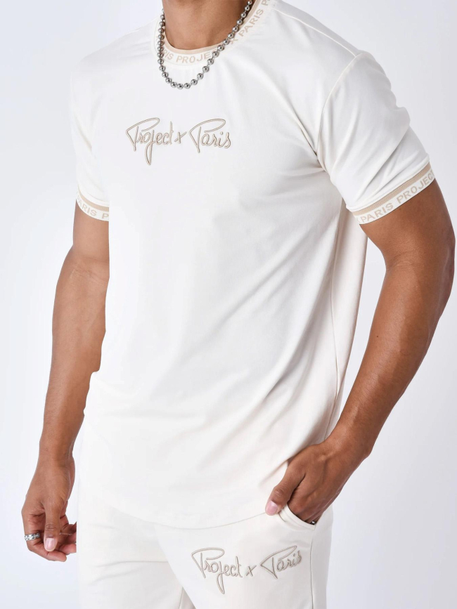 T-shirt à logo brodé en relief beige homme - Project X Paris