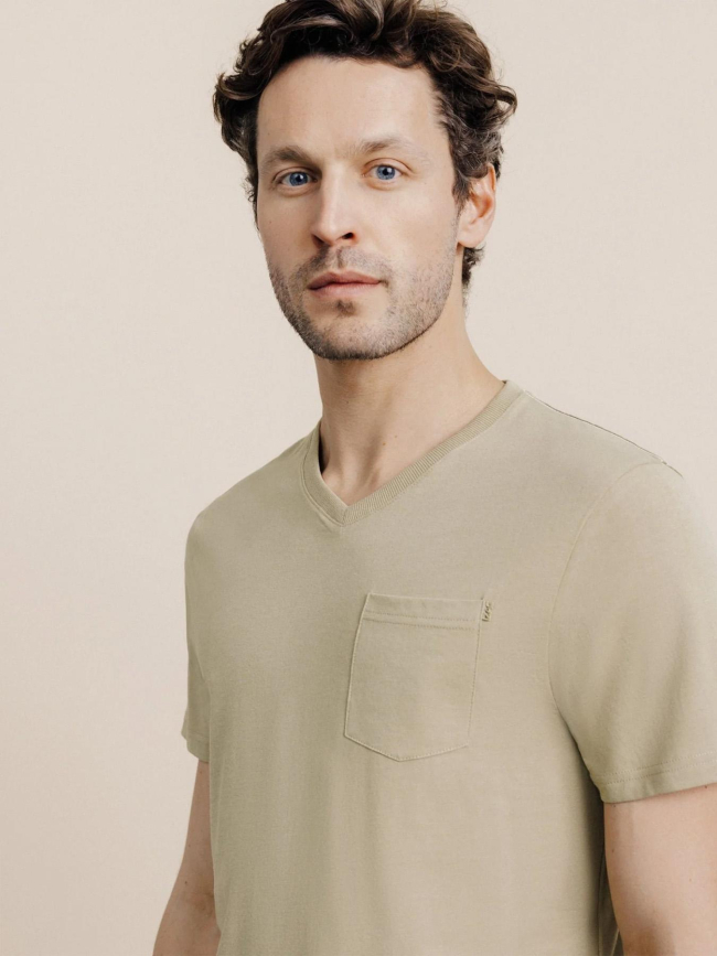 T-shirt col v à poche giraise vert homme - Izac