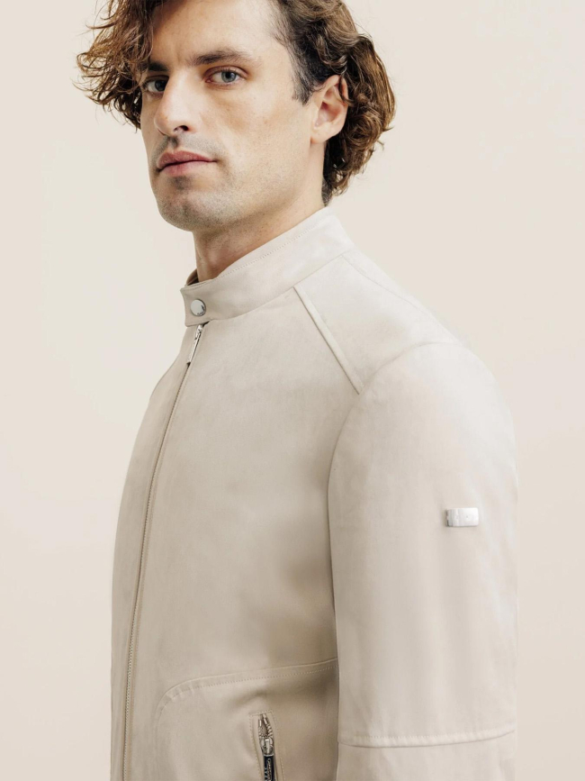 Blouson en suédine type biker rocky écru homme - Izac