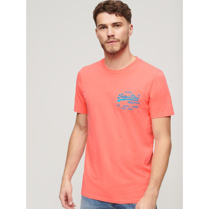 T-shirt vintage logo fluo rose homme - Superdry