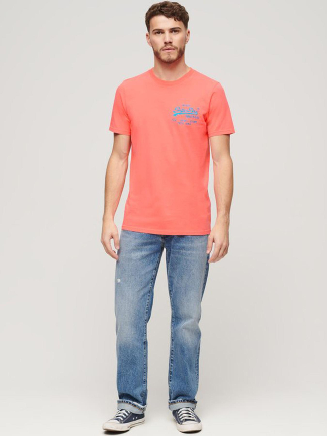 T-shirt vintage logo fluo rose homme - Superdry