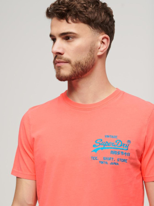 T-shirt vintage logo fluo rose homme - Superdry