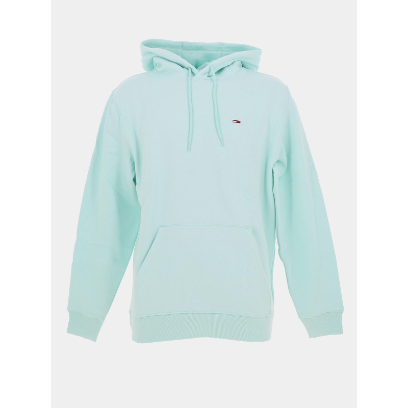 Sweat à capuche uni logo bleu vert homme - Tommy Jeans