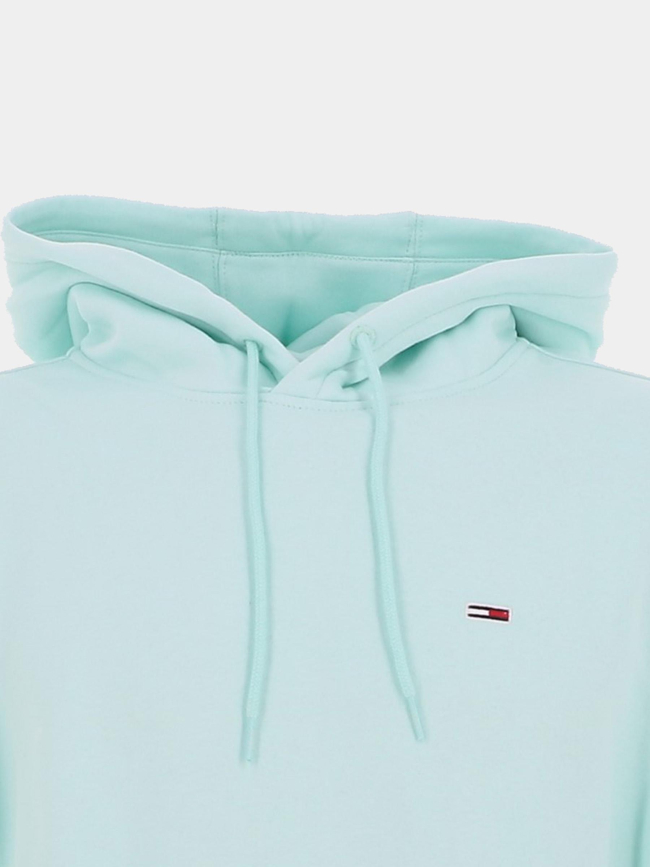 Sweat à capuche uni logo bleu vert homme - Tommy Jeans