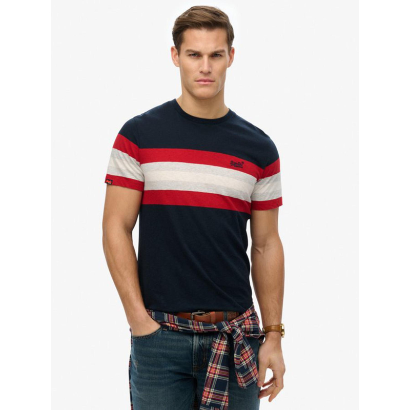 T-shirt essential stripe bleu marine homme - Superdry