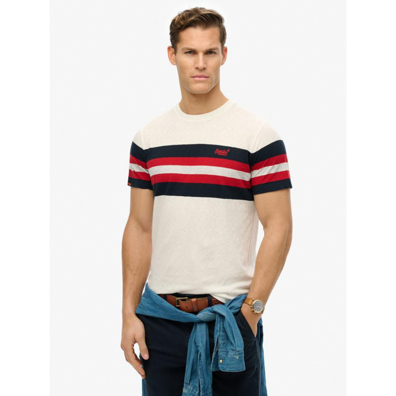 T-shirt essential stripe blanc rouge homme - Superdry