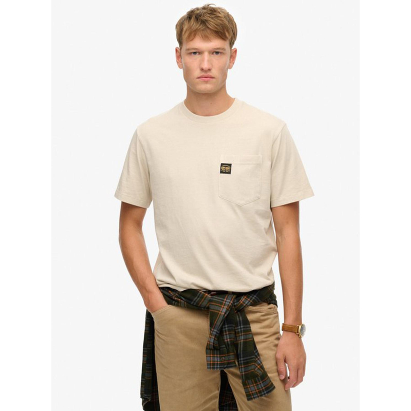 T-shirt à poche contrast stitch beige homme - Superdry