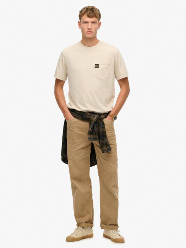 T-shirt à poche contrast stitch beige homme - Superdry