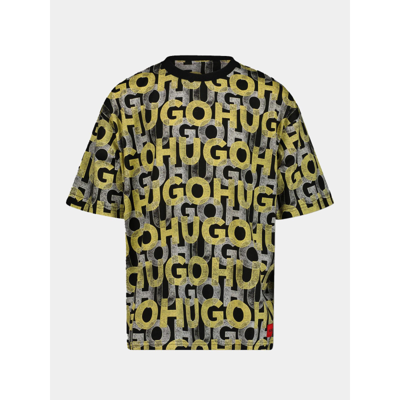 T-shirt à manches courtes all over noir et jaune garçon - Hugo