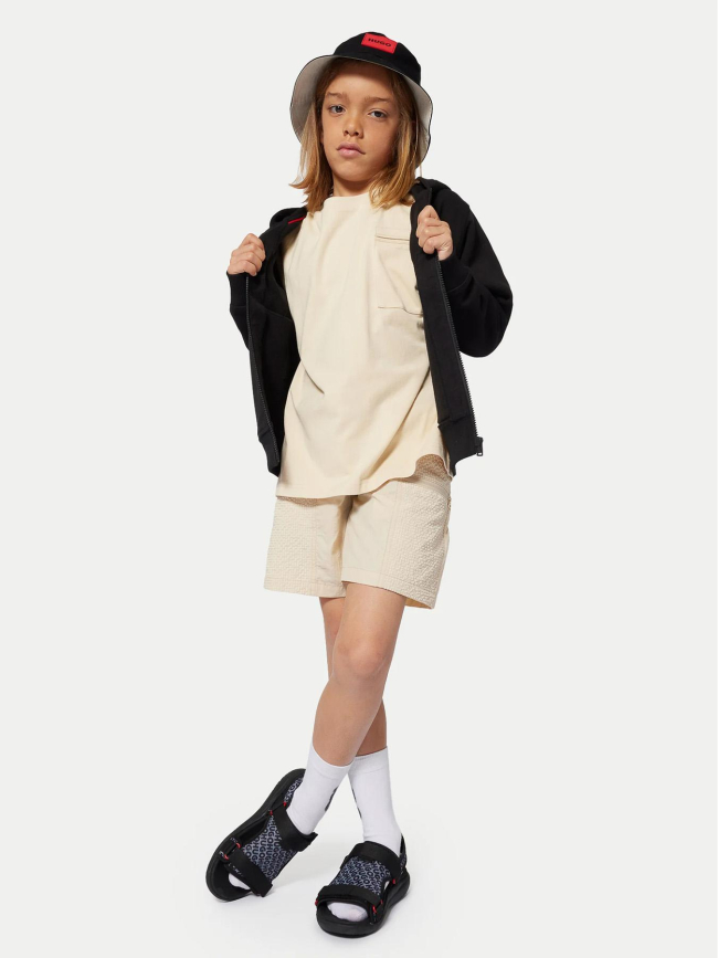 Sweat à capuche zippé petit logo noir enfant - Hugo