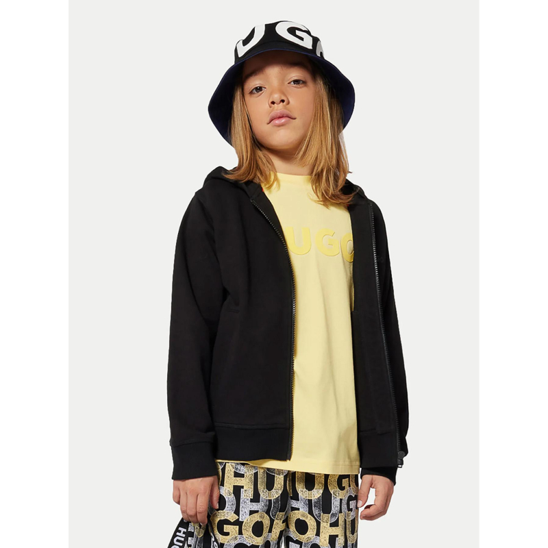 Sweat à capuche zippé petit logo noir ado - Hugo