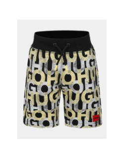 Short molleton all over noir jaune et blanc ado - Hugo