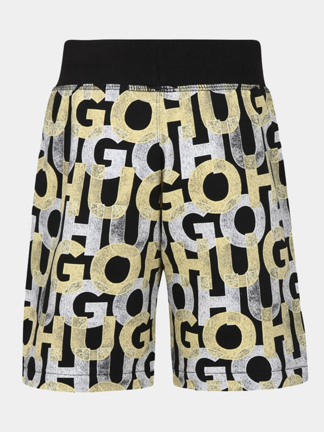 Short molleton all over noir jaune et blanc ado - Hugo