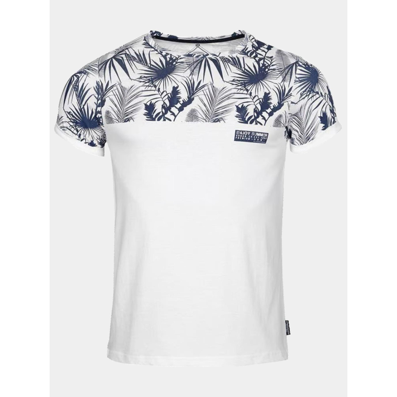 T-shirt à motif feuillage marou blanc et bleu homme - La Maison Blaggio