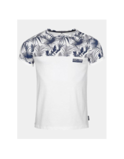 T-shirt à motif feuillage marou blanc et bleu homme - La Maison Blaggio