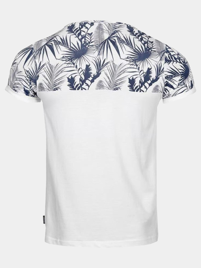 T-shirt à motif feuillage marou blanc et bleu homme - La Maison Blaggio