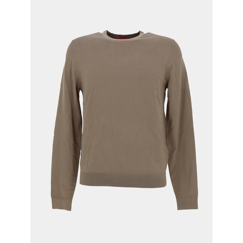 Pull slim à col rond en fils doux kaki homme - Hugo